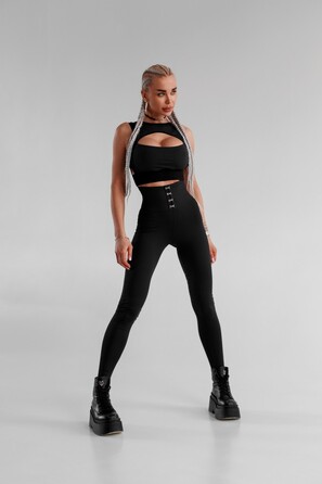 Леггинсы FZ Black Leggings Corset Waistband With Hooks