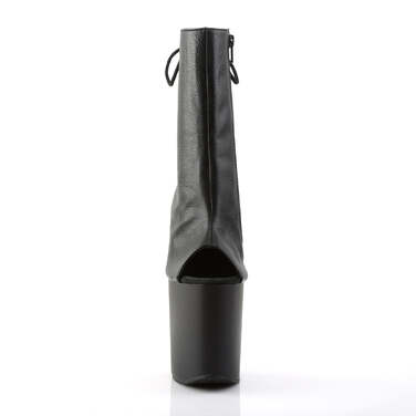 Ботинки Flamingo-1018, каблук 8 дюймов, ботильоны с открытым носком и пяткой 4 дюйма, боковая молния, чёрная искусственная кожа/чёрный