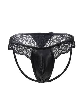 Сексуальные мужские трусы Star Night из экокожи с кружевом, черные, XS