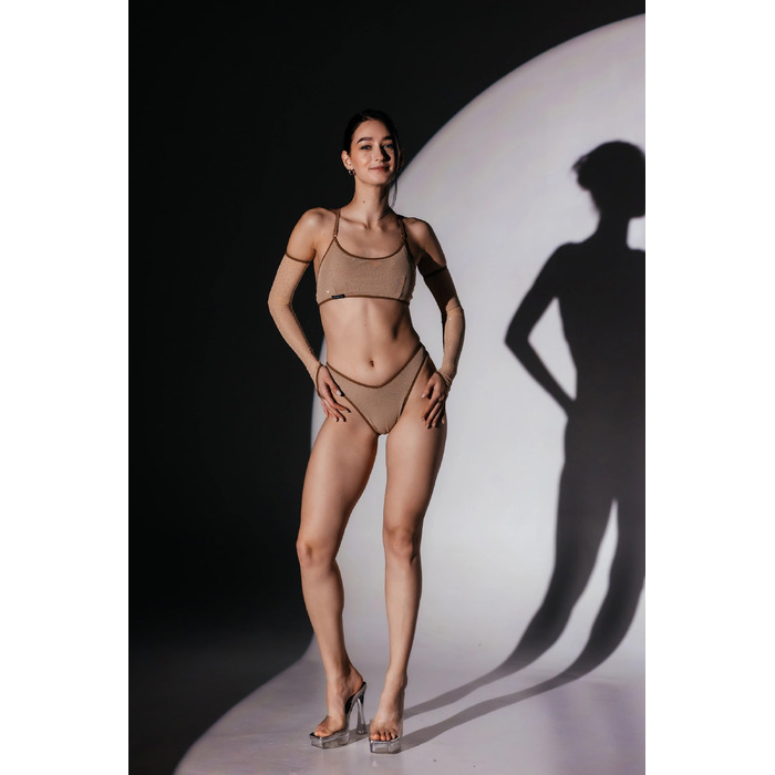 SKINELLE Crystal Mesh Комплект— Блискучий Сет із Сітки з Кристалами для Сцени, Пілона та Танців на Підборах - капучино