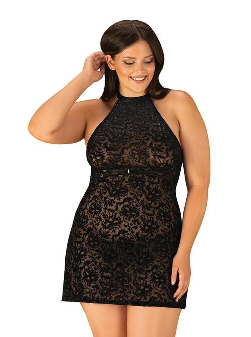 Рубашка з трусиками Obsessive Softily chemise 2XL/3XL Чорний