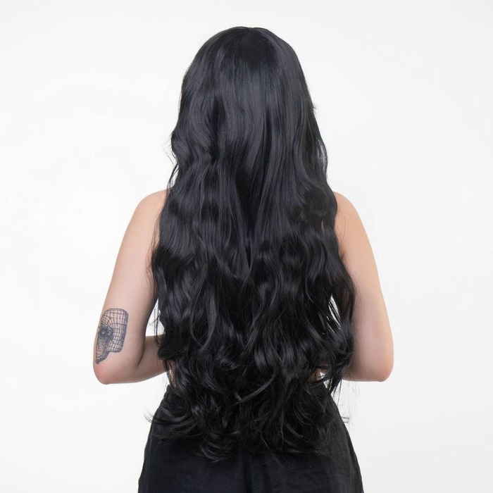 Перука довга хвиляста з чубчиком Fetish Hair чорний, 80 см