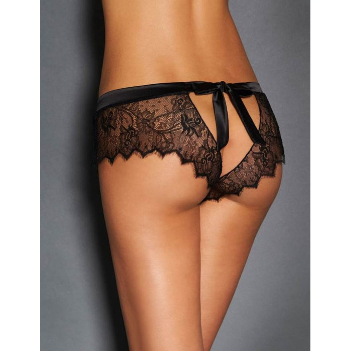 Мереживні трусики StarNight з вирізом ззаду та атласним бантом, чорні, XS-S