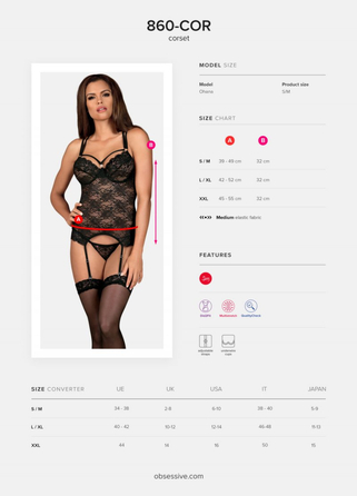 Комплект корсет с трусиками Obsessive 860-COR-1 черный, S/M
