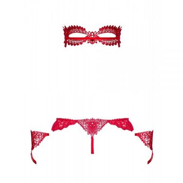 Набор маска+наручники+стринги Obsessive Hetea 3 pcs set red S/M