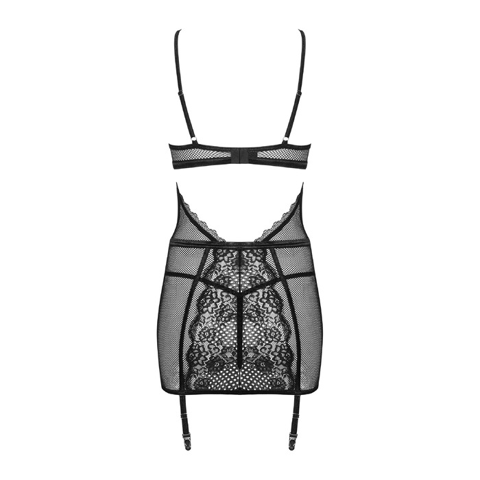 Сорочка в сеточку Obsessive Basitta со шнуровкой, черный, S/M