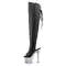 Чоботи Pleaser Bejeweled-3019DM-7 на підборах 7 дюймів, чоботи вище коліна з відкритим носком/підбором 2 3/4 дюйма, блискавка збоку, чорні, веганська шкіра/сріблясті