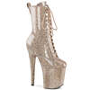 Ботинки Flamingo-1040GP, каблук 8 дюймов, 4-дюймовые PF-ботинки со шнуровкой спереди, молния сбоку, лакированная кожа цвета шампанского с блестками