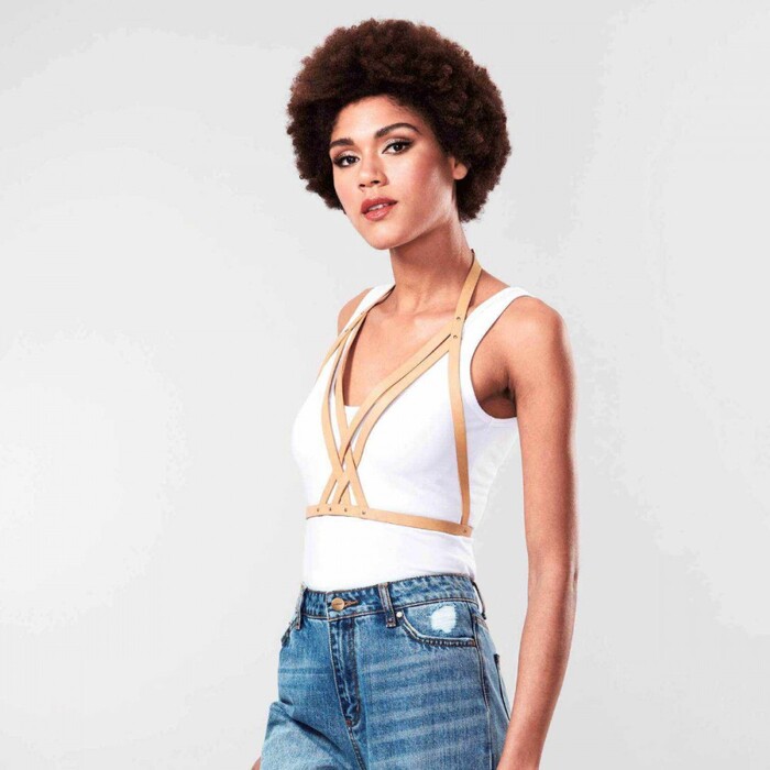 Портупея Bijoux Indiscrets MAZE - Halter Bra Harness Braun