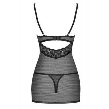 Комплект-пеньюар та трусики стрінги Obsessive 852, чорний, S/M