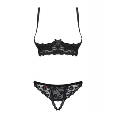 Комплект кружевной Obsessive Letica лиф с открытыми чашками и трусики с открытым доступом, L/XL