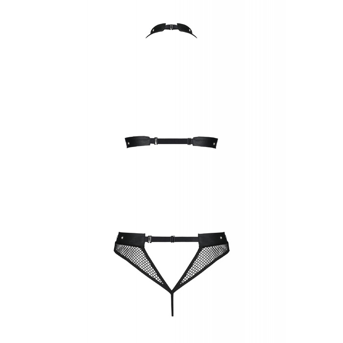 Комплект білизни в сіточку з відкритим доступом MOONLIGHT SET black S/M - Passion