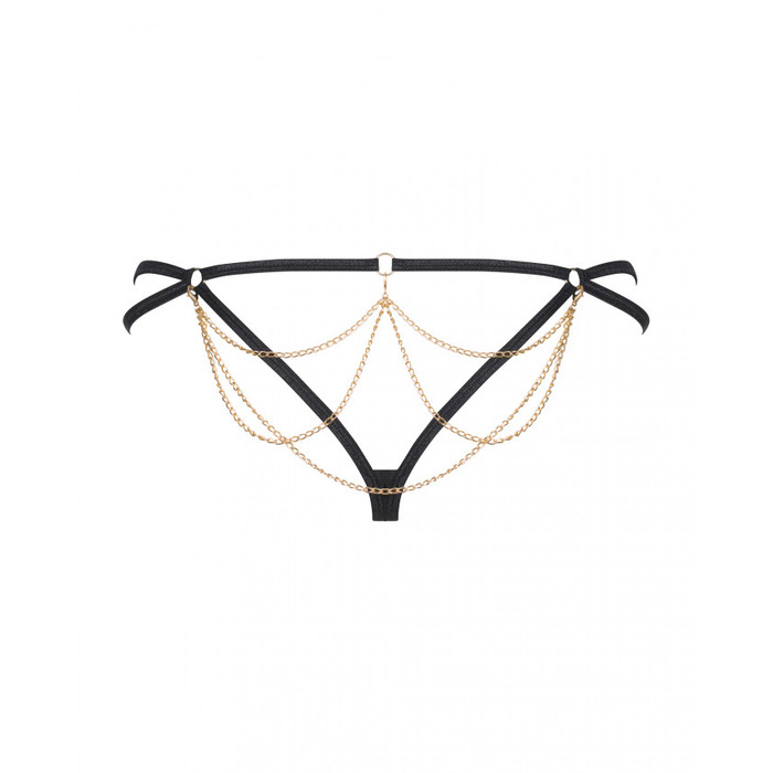 Трусики стрінги з ланцюжками Obsessive Pantheria thong black L/XL