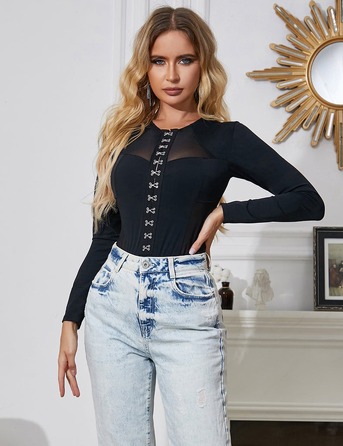 Боди с длинными рукавами Star Night и пряжками на крючках, черный (без коробки)