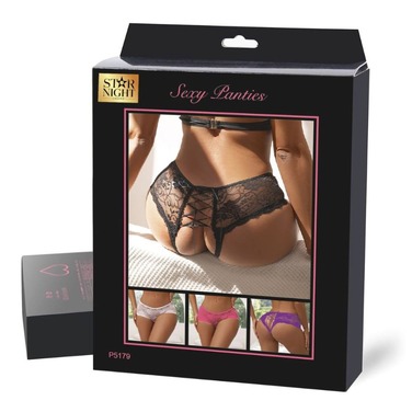 Розовые трусики Star Night с цветочным кружевом и открытым доступом