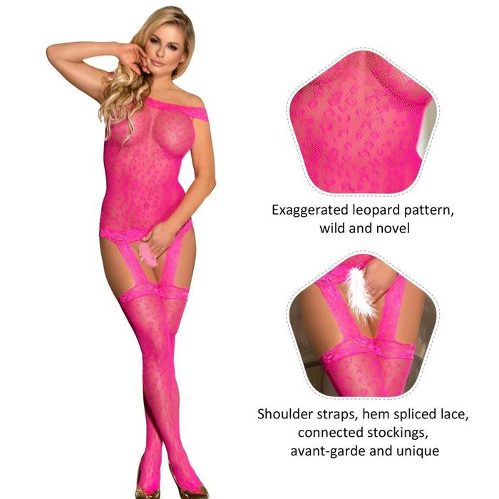 Бодістокінг з імітацією панчох та леопардовим візерунком Star Night рожевий, XS-M