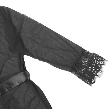 Халатик полупрозрачный Star Night с поясом и кружевом, черный, M-L