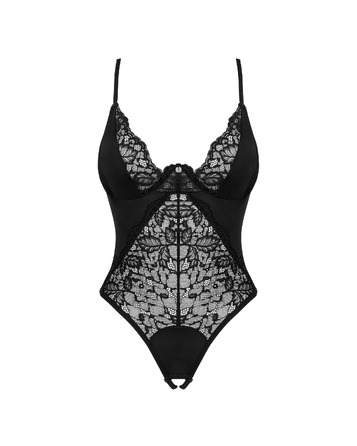 Боди кружевной с открытым доступом Obsessive Bellastia черный, XS/S