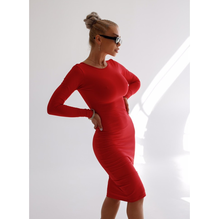 Плаття RED MIDI DRESS LONG SLEEVE WITH BACK LOCK 14679