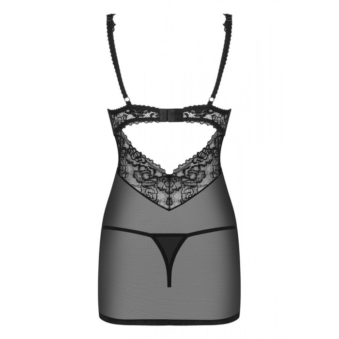 Пеньюар Obsessive 867-CHE-1 с кружевным лифом, черный, L/XL
