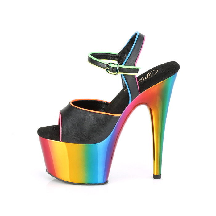 Босоножки Adore-709RC-02, каблук 7 дюймов, хромированный ремешок на щиколотке шириной 2 3/4 дюйма, черная искусственная кожа/разноцветные
