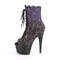 Ботинки Pleaser Adore-1021OMBG *Каблук 7 дюймов, PF 6,5 см, открытый носок, шнуровка, боковая молния, фиолетово-черный