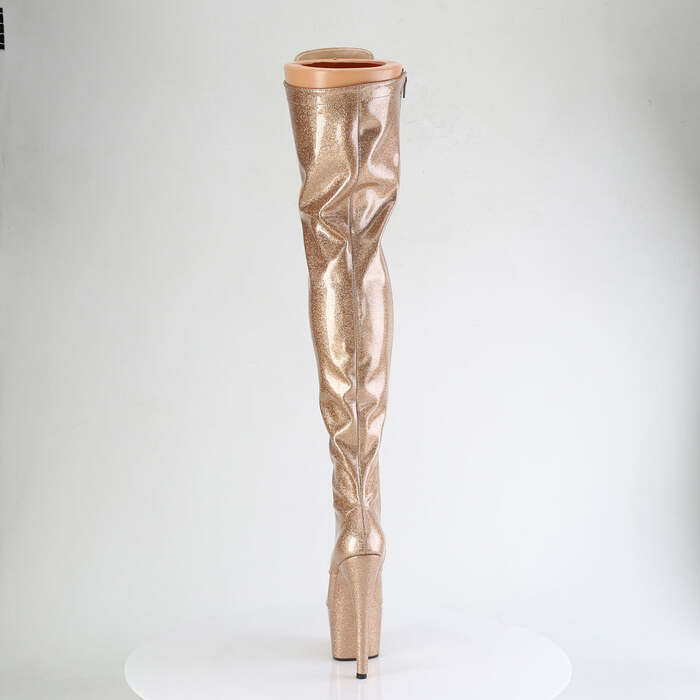 Сапоги Adore-3020GP *Каблук 7 дюймов, 2 3/4 дюйма, эластичные ботфорты со шнуровкой, молнией сбоку, лакированная кожа с золотым блеском