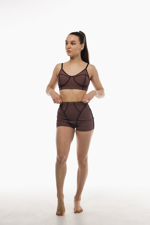 Шорти Vibe з Високою Посадкою та Скульптурними Швами для Pole Dance, Yoga та Тренувань - капучино