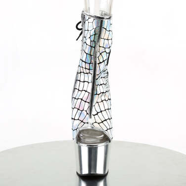 Чоботи Adore-1018HG *7 дюймів на підборах, 2 3/4 дюйма з відкритим носком/п'ятою PF, бокова блискавка, сріблясті голограмні/срібні