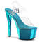 Босоніжки Pleaser Sky-308 *7 дюймів на підборах, хромовані босоніжки з ремінцем на щиколотці 2 3/4 дюйма, прозорі/бірюзові