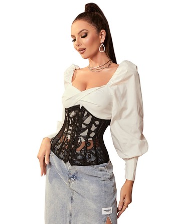 Корсет из сетки с узором Star Night с крючками и шнуровкой, с трусиками в комплекте, S (без коробки)