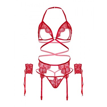 Комплект нижнего белья Leg Avenue Eyelash Lace Open Cup RED O\S