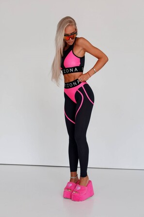 Легінси FZ Black Mesh Leggings with Imitation Shiny Neon-Pink Thongs