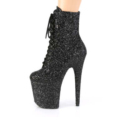 Ботинки Flamingo-1020GWR, каблук 8 дюймов, блестящие ботильоны на шнуровке 4 дюйма, боковая молния, чёрные
