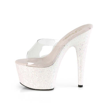 Шльопанці Adore-701LG на підборах 7 дюймів, шльопанці 2 3/4 дюйма з PF, прозорі/білі