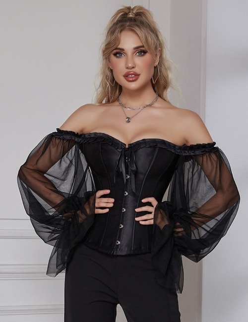 Корсет с рукавами Star Night 12 Plastic Bones на завязках лентах, черный, XS