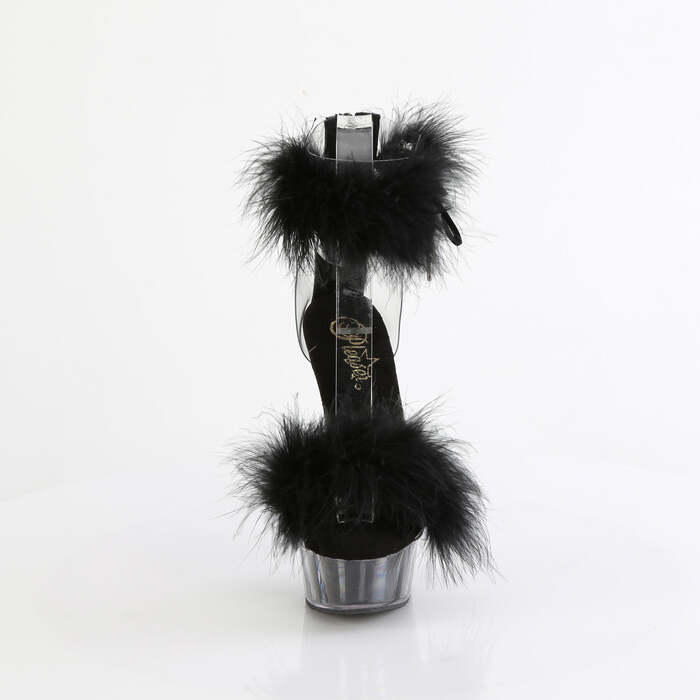 Босоніжки Delight-624F на підборах 6 дюймів, босоніжки з хутра марабу 1 3/4 дюйма з манжетою на щиколотці, блискавка ззаду, прозорі/чорні