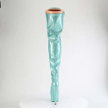 Сапоги Adore-3020GP *Каблук 7 дюймов, эластичные сапоги до бедра с шнуровкой PF высотой 2 3/4 дюйма, молния сбоку, лакированная кожа с аквамариновым блеском