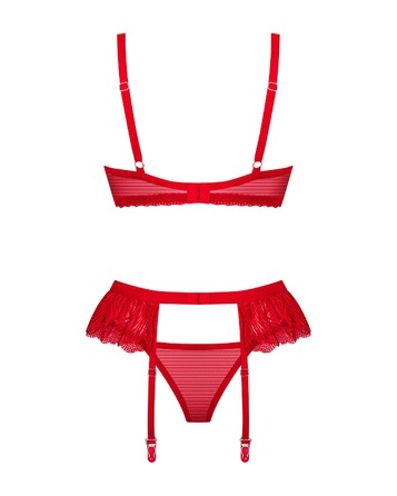 Ажурный комплект белья с поясом для чулков Obsessive Chilisa красный, XS/S