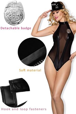 Костюм Поліцейська Sunspice боді-сітка, кепка, значок, чорний, L/XL