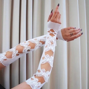 Рукавички білі з метеликами Leg Avenue