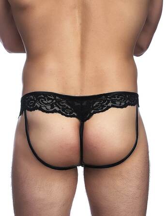 Сексуальные мужские трусы Star Night из экокожи с кружевом, черные, XS