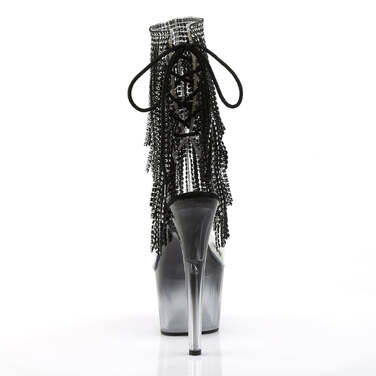 Чоботи Adore-1017RSFT на підборах 7 дюймів, 2 3/4 дюйма з відкритим носком/підбором, шнурівкою та бахромою, прозорі/чорні