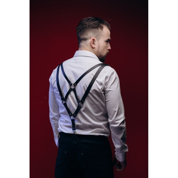 Портупея-подтяжки мужская из натуральной кожи, черная, One Size