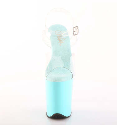 Босоніжки Flamingo-808 на підборах 8 дюймів, босоніжки з ремінцем на щиколотці 4 дюйми, прозорі/аквамаринові