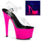 Босоніжки Pleaser Adore-708UV на підборах 7 дюймів, з ремінцем на щиколотці 2 3/4 дюйма з неоновою підошвою, прозорі/рожеві