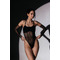 SKINELLE Mesh Crystal Боді з Камінням та Рукавичками для Сцени, Pole та Exotic на Підборах - бежевий