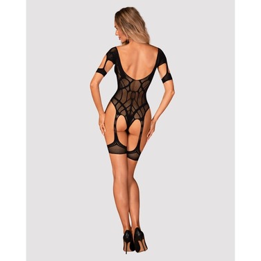 Боди в мелкую сетку Obsessive G334 с открытым доступом и имитацией чулков, черный, S/M/L