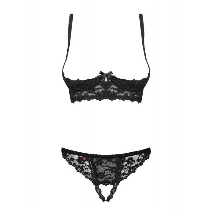 Комплект кружевной Obsessive Letica лиф с открытыми чашками и трусики с открытым доступом, L/XL