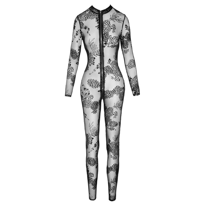 Комбінезон сексуальний напівпрозорий L F237 Noir Handmade, з візерунком та блискавкою